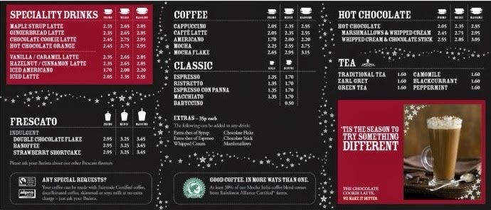 Costa Coffee Menu